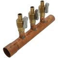 Product Image of 1" Copper Manifold w/ 1/2" Crimp Ball Valves, Lead Free (3 Outlets)