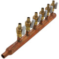 Product Image of PEX Manifold, 3/4" PEX x Spin Closed Trunk, 1/2" PEX Ball Valves, 6 Outlets