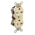 Product Image of Duplex Receptacle Outlet,  Dual Voltage, Indented Face, 20A, 125/250V Back or Side Wire, NEMA 5-20R_6-20R, 2-Pole, 3-Wire, Self-Grounding (Ivory)