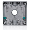 Product Image of 2-Gang Die-Cast Weatherproof Box w/ Three 3/4" Diameter Outlets, Includes Mounting Hardware and Inserts to Cover Unused Openings, GRAY