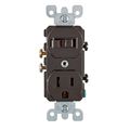 Product Image of 15A, 120V Duplex Style Single-pole/5-15r AC Combination Switch, Commercial Grade, Grounding, Side Wired (Brown)