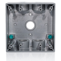 Product Image of 2-Gang Die-Cast Weatherproof Box w/ Five 1/2" Diameter Outlets, Includes Mounting Hardware and Inserts to Cover Unused Openings, GRAY