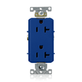 Product Image of Decora Plus Duplex Receptacle Outlet,  Smooth Face, 20A, 125V Back or Side Wire, NEMA 5-20R, 2-Pole, 3-Wire, Self-Grounding (Blue)