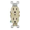Product Image of 15A, 125V NEMA 5-15R, 2P, 3W, w/ Ears Duplex Receptacle, Straight Blade, Self Grounding, Quickwire Push-In & Side Wired, Steel Strap, (Ivory)
