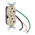 Product Image of Duplex Receptacle Outlet,  Smooth Face, 20A, 125V Pre-Wired Leads, NEMA 5-20R, 2-Pole, 3-Wire, Self-Grounding (Ivory)