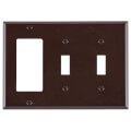 Product Image of 3-Gang Electrical Wall Plate, Combo, 2 Toggle Switches & 1 Decora (Brown)