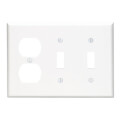 Product Image of 3-Gang Electrical Wall Plate, Nylon, Combo, 2 Toggle Switches, Duplex (White)