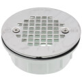Product Image of 2" PVC Offset Solvent Weld Shower Module Drain w/ Screw-On Stainless Steel Strainer (Hub)