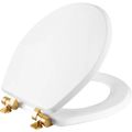 Product Image of Mayfair Benton Round Enameled Wood Toilet Seat in White with STA-TITE Seat Fastening System and Whisper-Close Brushed Gold Hinge