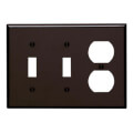 Product Image of 3-Gang Electrical Wall Plate, Combo, 2 Toggle Switches & 1 Duplex (Brown)