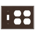 Product Image of 3-Gang Electrical Wall Plate, Combo, 2 Duplex & 1 Toggle Switch (Brown)
