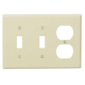 Product Image of 3-Gang Electrical Wall Plate, Combo, 2 Toggle Switches & 1 Duplex (Ivory)