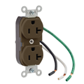 Product Image of Duplex Receptacle Outlet,  Smooth Face, 20A, 125V Pre-Wired Leads, NEMA 5-20R, 2-Pole, 3-Wire, Self-Grounding (Brown)