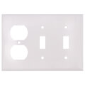 Product Image of 3-Gang Electrical Wall Plate, Combo, 2 Toggle Switches & 1 Duplex (White)