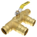 Product Image of 1-1/4" x 1-1/4" Press Full Port Brass Ball Valve w/ Reversible Handle, Primary/Secondary Loop Purge Tee