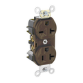 Product Image of Duplex Receptacle Outlet,  Dual Voltage, Indented Face, 20A, 125/250V Back or Side Wire, NEMA 5-20R_6-20R, 2-Pole, 3-Wire, Self-Grounding (Brown)