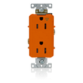 Product Image of Decora Plus Isolated Ground Duplex Receptacle Outlet,  Smooth Face, 15A, 125V Back or Side Wire, NEMA 5-15R, 2-Pole, 3-Wire, Self-Grounding (Orange)