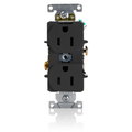 Product Image of Duplex Receptacle Outlet,  Smooth Face, 15A, 125V Back or Side Wire, NEMA 5-15R, 2-Pole, 3-Wire, Self-Grounding (Black)