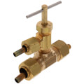 Product Image of 9192-EVP, Cooler Needle Valve with Tee 1/4" OD Compression x 3/8" OD Compression & Universal Nuts (Lead Free)