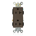 Product Image of 20A, 125V NEMA 5-20R, 2P, 3W, Decora Plus Duplex Receptacle, Straight Blade, Self Grounding, Back & Side Wired, Steel Strap, (Brown)