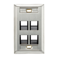Product Image of Angled Stainless Steel Quickport, Wallplate, Single-Gang, 4-port, w/ ID Windows