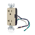 Product Image of Decora Plus Duplex Receptacle Outlet,  Smooth Face, 20A, 125V Pre-Wired Leads (hot and neutral), NEMA 5-20R, 2-Pole, 3-Wire, Self-Grounding (Ivory)
