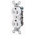 Product Image of 15A, 125V NEMA 5-15r, 2-pole, 3-wire, Co/alr Duplex Receptacle, Straight Blade, Residential Grade, Grounding, Side Wired, Steel Strap (White)