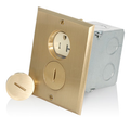 Product Image of 1-Gang Floor Box Receptacle, 20A 125V 2P 3W Tamper Proof, Straight Blade, Brass Plate (Ivory)