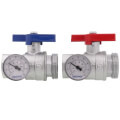 Product Image of Stainless Steel Manifold Supply & Return 1" NPT Ball Valve w/ Temperature Gauge (Set of 2)