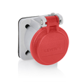 Product Image of 16 Series Panel Receptacle Enclosure w/ Automatic Closing Lid, Male/Female, Thermoplastic Housing and Cover, Stainless Steel Torsion Spring (Red)