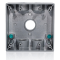 Product Image of 2-Gang Die-Cast Weatherproof Box w/ Five 3/4" Diameter Outlets, Includes Mounting Hardware and Inserts to Cover Unused Openings, GRAY