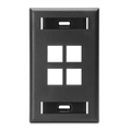 Product Image of Single-Gang Quickport, Wallplate w/ ID Windows, 4-port (Black)