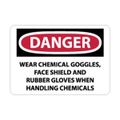 Product Image of 10" High Danger Wear Chemical Goggles Face Shield and Rubber Gloves Aluminum Sign, D625AB