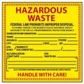 Product Image of 6" x 6" Hazardous Waste Federal Law Prohibits Improper Disposal Paper Hazardous Material, HW10