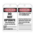 Product Image of 6" x 3" Danger Unrippable Vinyl Lockout Tag (10-Pack), LPT21