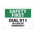 Product Image of 10" High Safety First Dial 911 in Case of Emergency Aluminum Sign, SF116AB