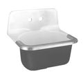 Product Image of Akron Wall-Hung Cast Iron Service Sink w/ 8" Faucet Holes and Rim Guard (White)