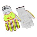 Product Image of Ringers R667 R-Hide Medium-Duty Puncture & Puncture Resistant Impact Gloves, Goatskin Leather, White/Hi-Viz Green, Size 8
