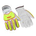 Product Image of Ringers R667 R-Hide Medium-Duty Puncture & Puncture Resistant Impact Gloves, Goatskin Leather, White/Hi-Viz Green, Size 13