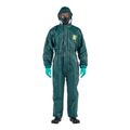 Product Image of AlphaTec 4000 Model 111 Disposable Chemical Resistant Coveralls w/ Hood & Double Zipper, Green, Small (Pack of 6)