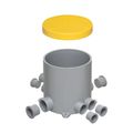 Product Image of 5-1/2" Round Non-Metallic Floor Box w/ Six Conduit Hubs & Four Plugs (Gray)