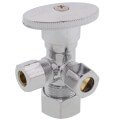 Product Image of 1/2" Nom Compression (5/8" OD)  x 3/8" OD Compression x 3/8" OD Compression Multi Turn Dual Angle Stop, Lead Free (Chrome)