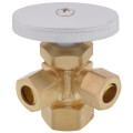 Product Image of 1/2" Nom Compression (5/8" OD) x 3/8" OD Compression x 3/8" OD Compression Multi Turn Dual Angle Stop Valve, Lead Free (Rough Brass)