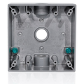 Product Image of 2-Gang Die-Cast Weatherproof Box w/ Three 1/2" Diameter Outlets, Includes Mounting Hardware and Inserts to Cover Unused Openings, GRAY