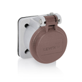 Product Image of 16 Series Panel Receptacle Enclosure w/ Automatic Closing Lid, Male/Female, Thermoplastic Housing and Cover, Stainless Steel Torsion Spring (Brown)