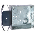 Product Image of 4" Square Welded Box 1-1/2" Deep with Metal Stud Bracket, 1/2" & 3/4" Eccentric Knockouts