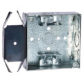 Product Image of 4" Square Welded Box 1-1/2" Deep with Metal Stud Bracket and MC Clamp, 1/2" & 3/4" Eccentric Knockouts