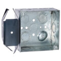 Product Image of 4" Square Welded Box 2-1/8" Deep with Metal Stud Bracket, 1/2" & 3/4" Eccentric Knockouts