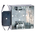 Product Image of 4" Square Welded Box 2-1/8" Deep with Metal Stud Bracket and MC Clamp, 1/2" & 3/4" Eccentric Knockouts
