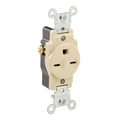 Product Image of Single Receptacle Outlet,  Smooth Face, 15A, 250V Side Wire, NEMA 6-15R, 2-Pole, 3-Wire, Self-Grounding (Ivory)